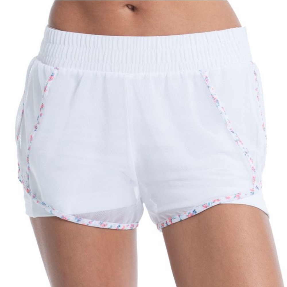 Lucky in Love White Tennis Shorts with Floral Accent - Picture 2 of 5